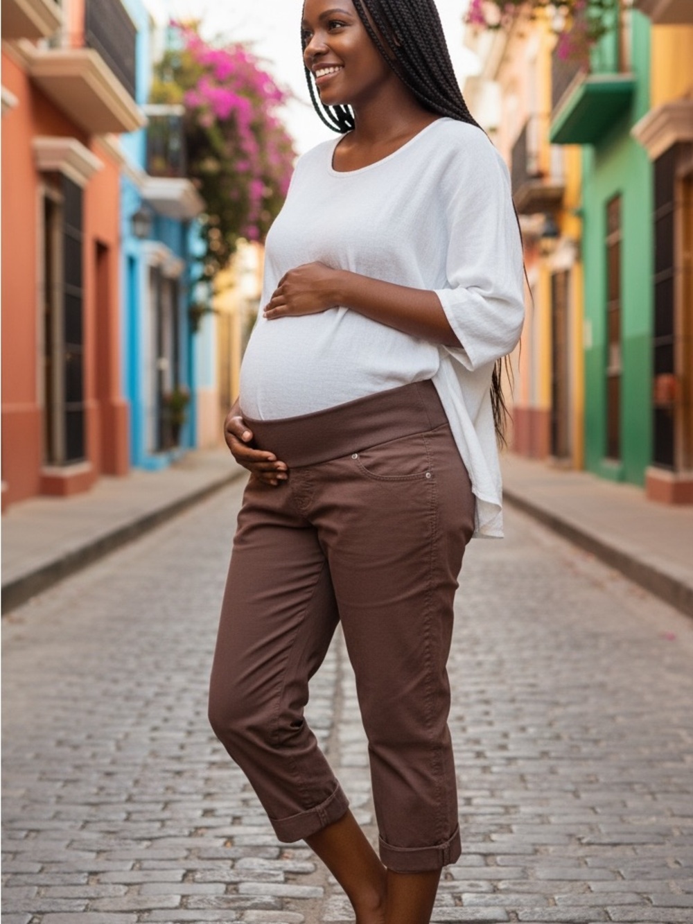 duo Maternity Brown Capri Pregnancy Pants